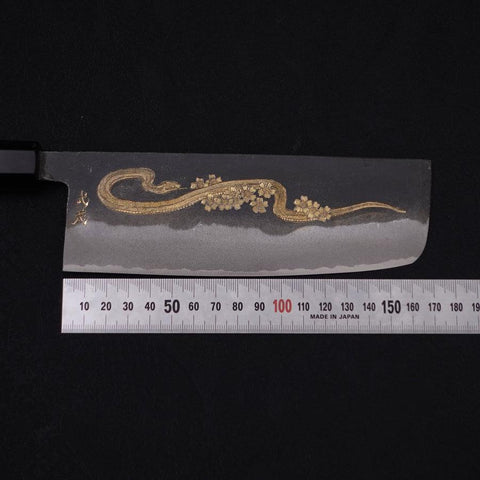 Nakiri White Steel #2 Kurouchi Chokin Snake-Sakura Buffalo Ebony Handle 165mm (6.5”)-[Musashi]-[Japanese-Kitchen-Knives]