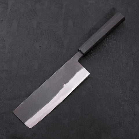 Nakiri White Steel #2 Kurouchi Chokin Ukiyo-E Buffalo Ebony Handle 165mm (6.5”)-[Musashi]-[Japanese-Kitchen-Knives]