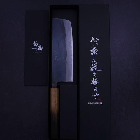 Nakiri White Steel #2 Kurouchi Damascus Yaki Urushi Handle 165mm (6.5”)-[Musashi]-[Japanese-Kitchen-Knives]