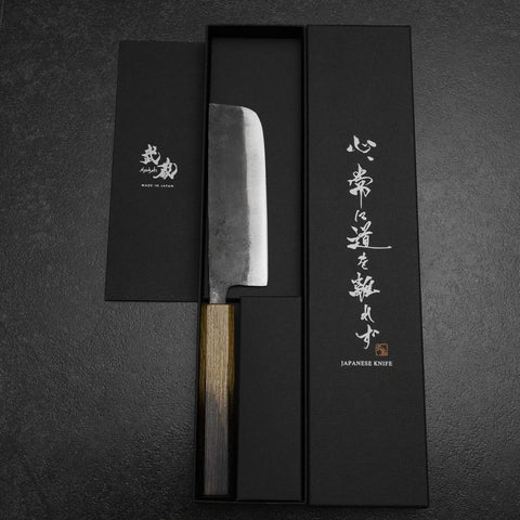 Nakiri White Steel #2 Kurouchi Yaki Urushi Handle 135mm (5.3”)-[Musashi]-[Japanese-Kitchen-Knives]