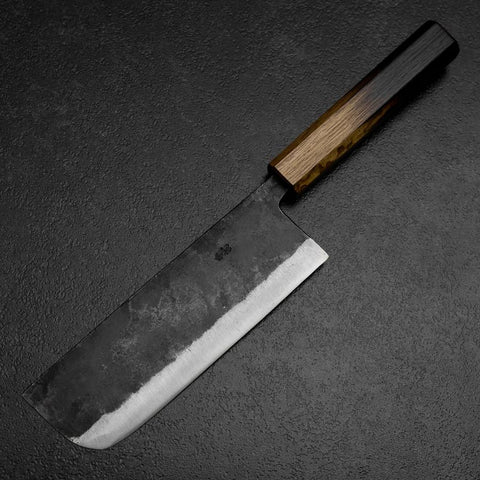 Nakiri White Steel #2 Kurouchi Yaki Urushi Handle 165mm (6.5”)-[Musashi]-[Japanese-Kitchen-Knives]