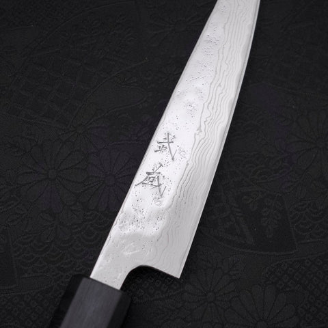 Petty AUS-10 Nashiji Damascus Dark-Blue Urushi Handle 135mm (5.3”)-[Musashi]-[Japanese-Kitchen-Knives]
