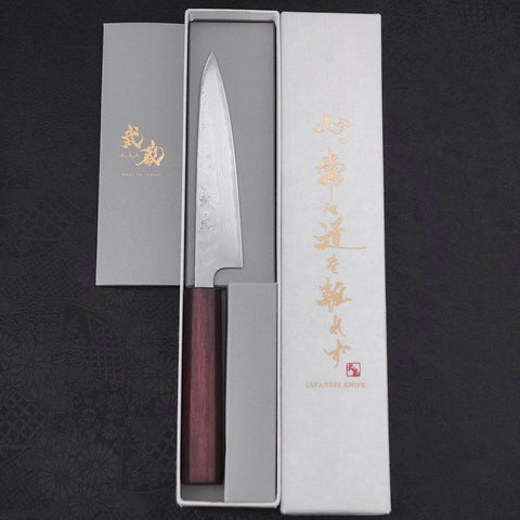 Petty AUS-10 Nashiji Damascus Urushi Purple Handle 135mm (5.3”)-[Musashi]-[Japanese-Kitchen-Knives]