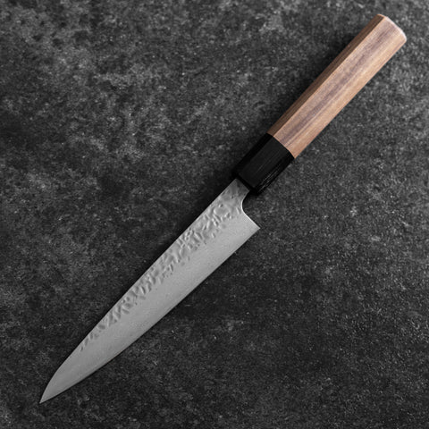 Petty AUS-10 Tsuchime Damascus Walnut Handle 150mm (5.9”)-[Musashi]-[Japanese-Kitchen-Knives]