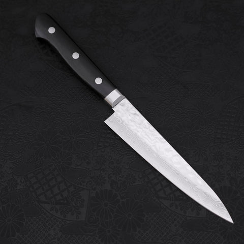 Petty AUS-10 Tsuchime Damascus Western Black Handle 135mm (5.3”)-[Musashi]-[Japanese-Kitchen-Knives]