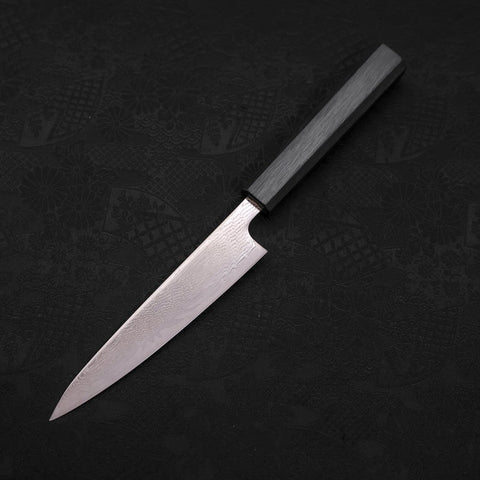 Petty AUS-10 Wave Nickel Damascus Dark Blue Urushi Handle 135mm (5.3”)-[Musashi]-[Japanese-Kitchen-Knives]