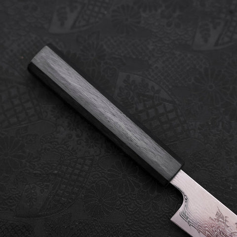 Petty AUS-10 Wave Nickel Damascus Dark Blue Urushi Handle 135mm (5.3”)-[Musashi]-[Japanese-Kitchen-Knives]