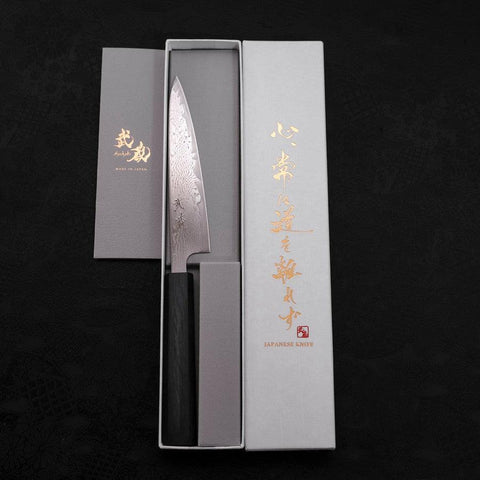 Petty AUS-10 Wave Nickel Damascus Dark Blue Urushi Handle 135mm (5.3”)-[Musashi]-[Japanese-Kitchen-Knives]