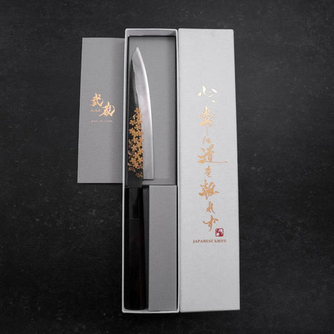 Petty Blue Steel #1 Kurouchi Chokin Sakura Buffalo Ebony Handle 150mm (5.9”)-[Musashi]-[Japanese-Kitchen-Knives]