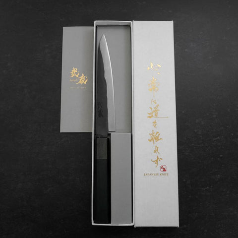 Petty Blue Steel #1 Stainless Clad Kurouchi Black Dark Blue Urushi Handle 150mm (5.9”)-[Musashi]-[Japanese-Kitchen-Knives]
