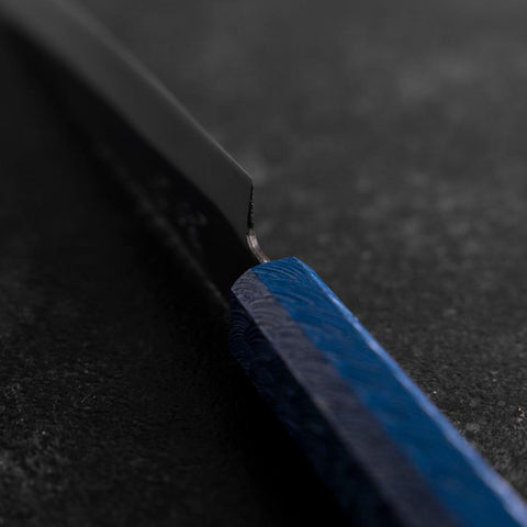 Petty Blue Steel #1 Stainless Clad Kurouchi Blue Urushi Handle 150mm (5.9”)-[Musashi]-[Japanese-Kitchen-Knives]