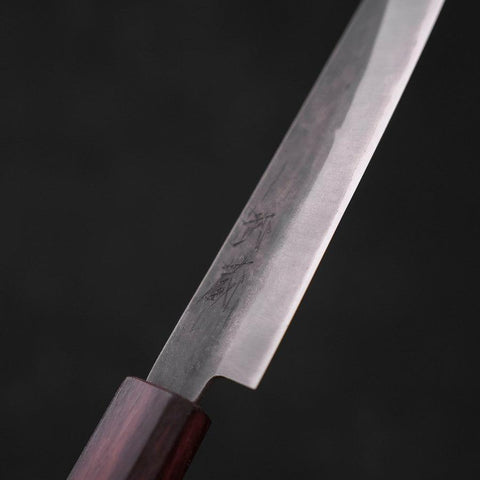 Petty Blue Steel #1 Stainless Clad Kurouchi Purple Urushi Handle 150mm (5.9”)-[Musashi]-[Japanese-Kitchen-Knives]