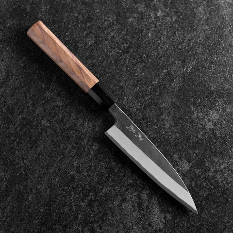 Petty Blue Steel #2 Kurouchi Buffalo Walnut Handle 135mm (5.3”)-[Musashi]-[Japanese-Kitchen-Knives]