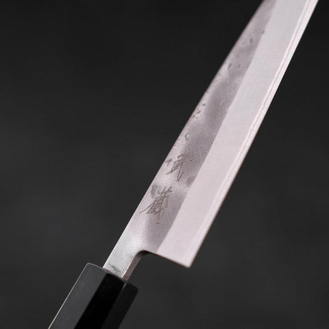 Petty Blue Steel #2 Nashiji Stainless Clad Buffalo Teak Handle 135mm (5.3”)-[Musashi]-[Japanese-Kitchen-Knives]