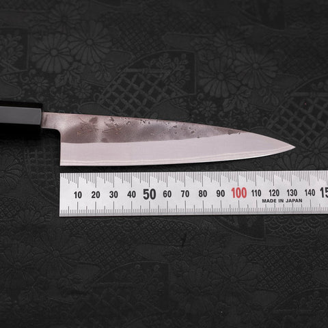 Petty Blue Steel #2 Nashiji Stainless Clad Buffalo Teak Handle 135mm (5.3”)-[Musashi]-[Japanese-Kitchen-Knives]
