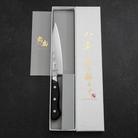 Petty Blue Steel #2 Tsuchime Stainless Clad Western Handle 135mm (5.3”)-[Musashi]-[Japanese-Kitchen-Knives]
