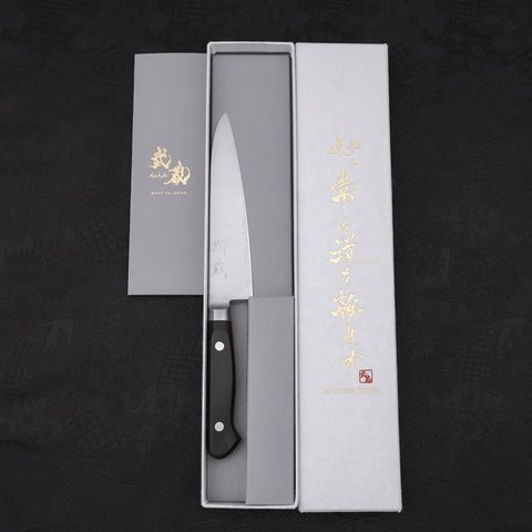 Petty Knife AUS-8 Polished Western Black Handle 120mm (4.7”)-[Musashi]-[Japanese-Kitchen-Knives]