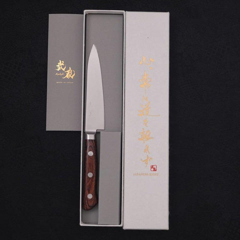 Petty Knife AUS-8 Polished Western Mahogany Handle 120mm (4.7”)-[Musashi]-[Japanese-Kitchen-Knives]