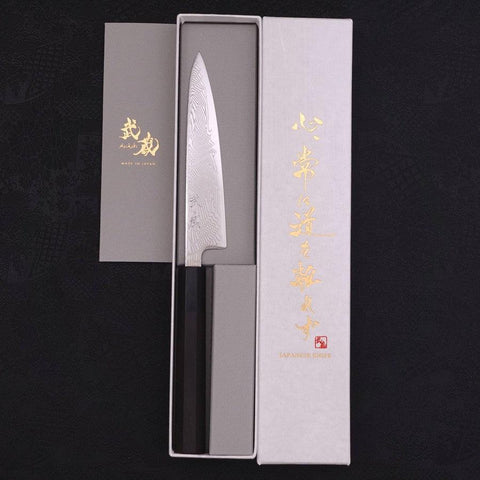 Petty SLD Wave Nickel Damascus Buffalo Ebony Handle 135mm (5.3”)-[Musashi]-[Japanese-Kitchen-Knives]