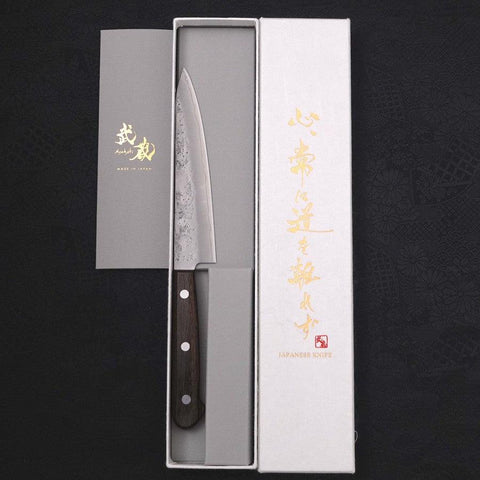 Petty Silver Steel #3 Nashiji Western Brown Handle 135mm (5.3”)-[Musashi]-[Japanese-Kitchen-Knives]