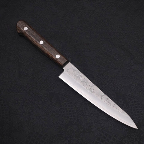 Petty Silver Steel #3 Nashiji Western Brown Handle 135mm (5.3”)-[Musashi]-[Japanese-Kitchen-Knives]