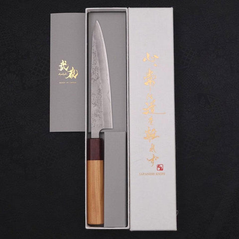 Petty Silver Steel #3 Nashiji Zelkova Handle 140mm (5.5”)-[Musashi]-[Japanese-Kitchen-Knives]