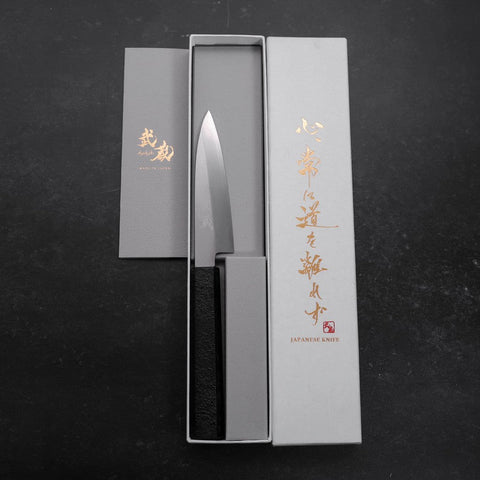 Petty Silver Steel #3 Polished Black Ishime Urushi Handle 110mm (4.3”)-[Musashi]-[Japanese-Kitchen-Knives]
