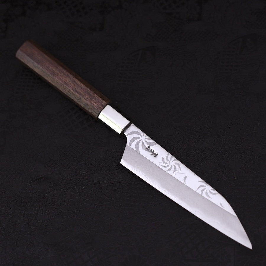 Petty Silver Steel #3 Walnut Kemanmon Handle 135mm (5.3”)-[Musashi]-[Japanese-Kitchen-Knives]