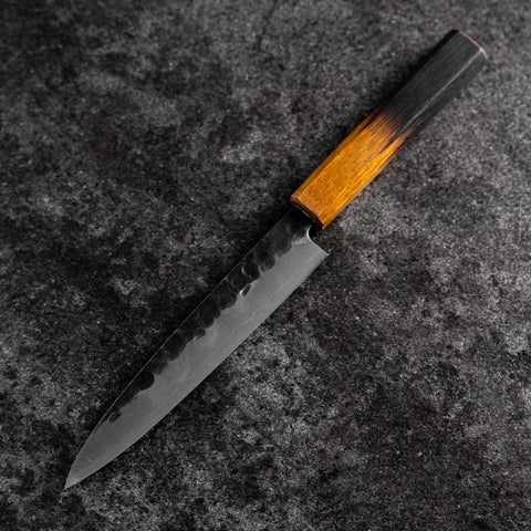 Petty Stainless Clad AUS-8 Kurouchi Tsuchime Yaki Urushi Handle 155mm (6.1”)-[Musashi]-[Japanese-Kitchen-Knives]