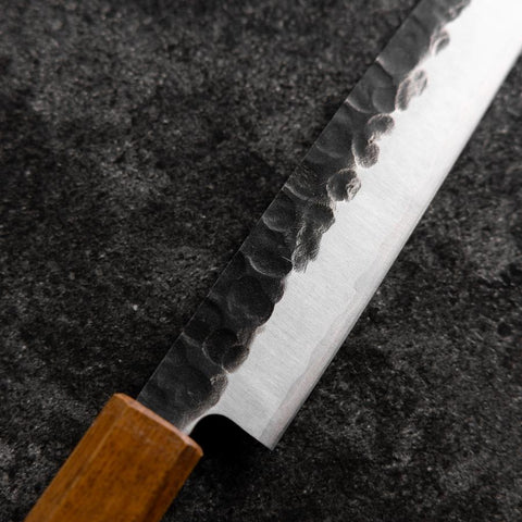 Petty Stainless Clad AUS-8 Kurouchi Tsuchime Yaki Urushi Handle 155mm (6.1”)-[Musashi]-[Japanese-Kitchen-Knives]