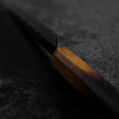 Petty Stainless Clad AUS-8 Kurouchi Tsuchime Yaki Urushi Handle 155mm (6.1”)-[Musashi]-[Japanese-Kitchen-Knives]