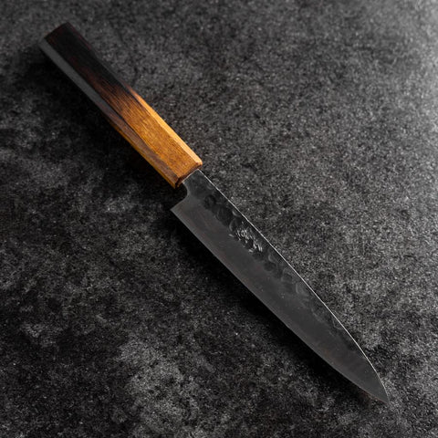 Petty Stainless Clad AUS-8 Kurouchi Tsuchime Yaki Urushi Handle 155mm (6.1”)-[Musashi]-[Japanese-Kitchen-Knives]