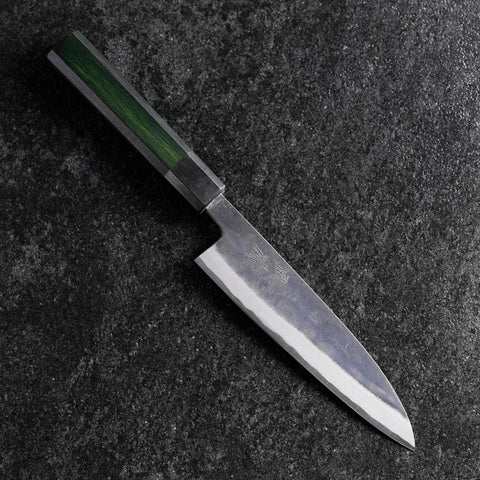 Petty Stainless Clad Blue Steel #2 Kurouchi Green Urushi Handle 150mm (5.9”)-[Musashi]-[Japanese-Kitchen-Knives]