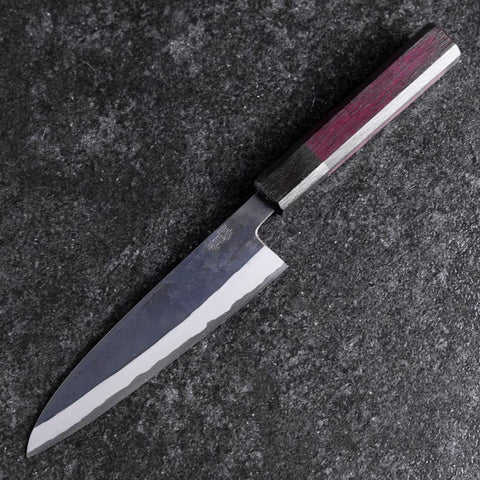 Petty Stainless Clad Blue Steel #2 Kurouchi Purple Urushi Handle 150mm (5.9”)-[Musashi]-[Japanese-Kitchen-Knives]