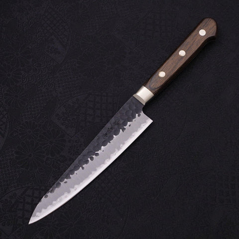 Petty Stainless Clad Blue Super Kurouchi Tsuchime Western Handle 150mm (5.9”)-[Musashi]-[Japanese-Kitchen-Knives]