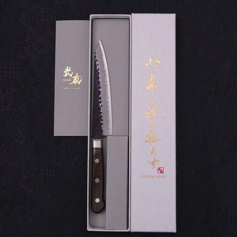Petty Stainless Clad Blue Super Kurouchi Tsuchime Western Handle 150mm (5.9”)-[Musashi]-[Japanese-Kitchen-Knives]