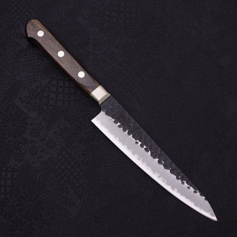 Petty Stainless Clad Blue Super Kurouchi Tsuchime Western Handle 150mm (5.9”)-[Musashi]-[Japanese-Kitchen-Knives]