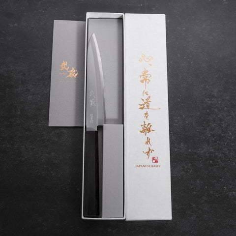 Petty Stainless Clad Blue Super Polished Ebony Handle 145mm (5.7”)-[Musashi]-[Japanese-Kitchen-Knives]