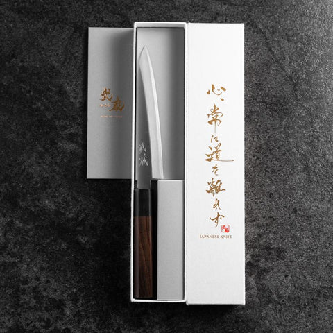 Petty Stainless Clad Blue Super Polished Shitan Handle 150mm (5.9”)-[Musashi]-[Japanese-Kitchen-Knives]
