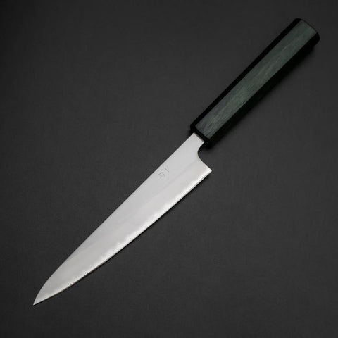 Petty Stainless Clad White Steel #1 Polished Green Urushi Handle 150mm (5.9”)-[Musashi]-[Japanese-Kitchen-Knives]