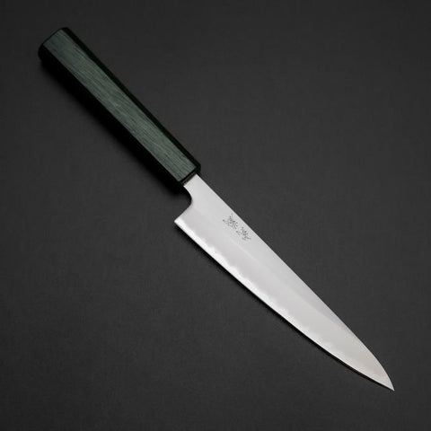 Petty Stainless Clad White Steel #1 Polished Green Urushi Handle 150mm (5.9”)-[Musashi]-[Japanese-Kitchen-Knives]