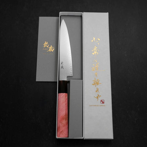 Petty VG-10 Damascus Buffalo Dark Pink Maple Handle 150mm (5.9”)-[Musashi]-[Japanese-Kitchen-Knives]