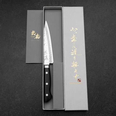Petty VG-10 Mirror Tsuchime Damascus Western Black Handle 135mm (5.3”)-[Musashi]-[Japanese-Kitchen-Knives]