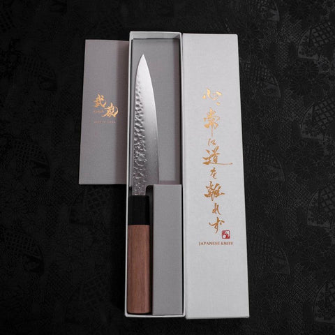 Petty VG-10 Tsuchime Damascus Walnut Handle 150mm (5.9”)-[Musashi]-[Japanese-Kitchen-Knives]