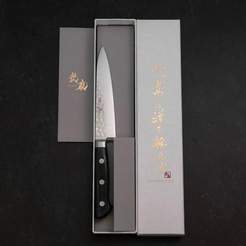 Petty VG-10 Tsuchime Damascus Western-Blue Handle 135mm (5.3”)-[Musashi]-[Japanese-Kitchen-Knives]