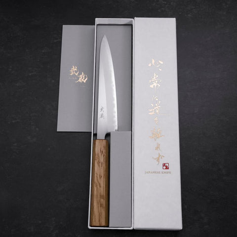 Petty White Steel #1 Polished Oak Handle 150mm (5.9”)-[Musashi]-[Japanese-Kitchen-Knives]
