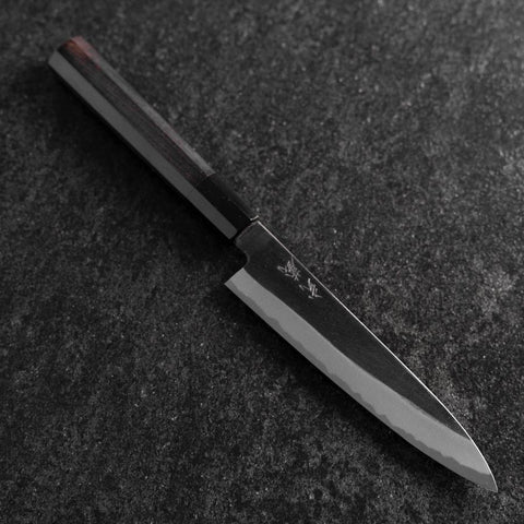 Petty White Steel #2 Kurouchi Buffalo Ebony Handle 160mm (6.3”)-[Musashi]-[Japanese-Kitchen-Knives]
