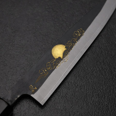 Petty White Steel #2 Stainless Clad Kurouchi Chokin Auspicious Cloud-Sun Buffalo Ebony Handle 150mm (5.9”)-[Musashi]-[Japanese-Kitchen-Knives]