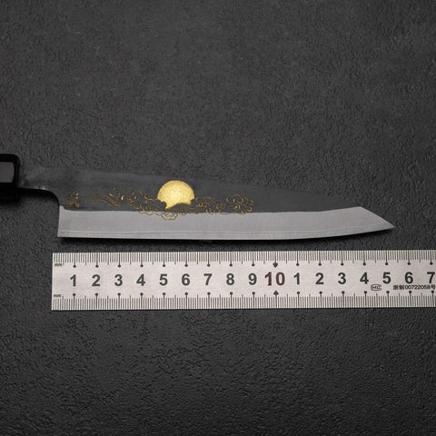 Petty White Steel #2 Stainless Clad Kurouchi Chokin Auspicious Cloud-Sun Buffalo Ebony Handle 150mm (5.9”)-[Musashi]-[Japanese-Kitchen-Knives]