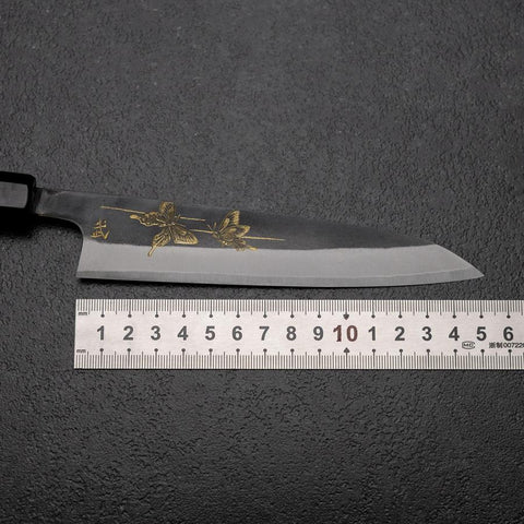 Petty White Steel #2 Stainless Clad Kurouchi Chokin Butterfly Buffalo Ebony Handle 150mm (5.9”)-[Musashi]-[Japanese-Kitchen-Knives]